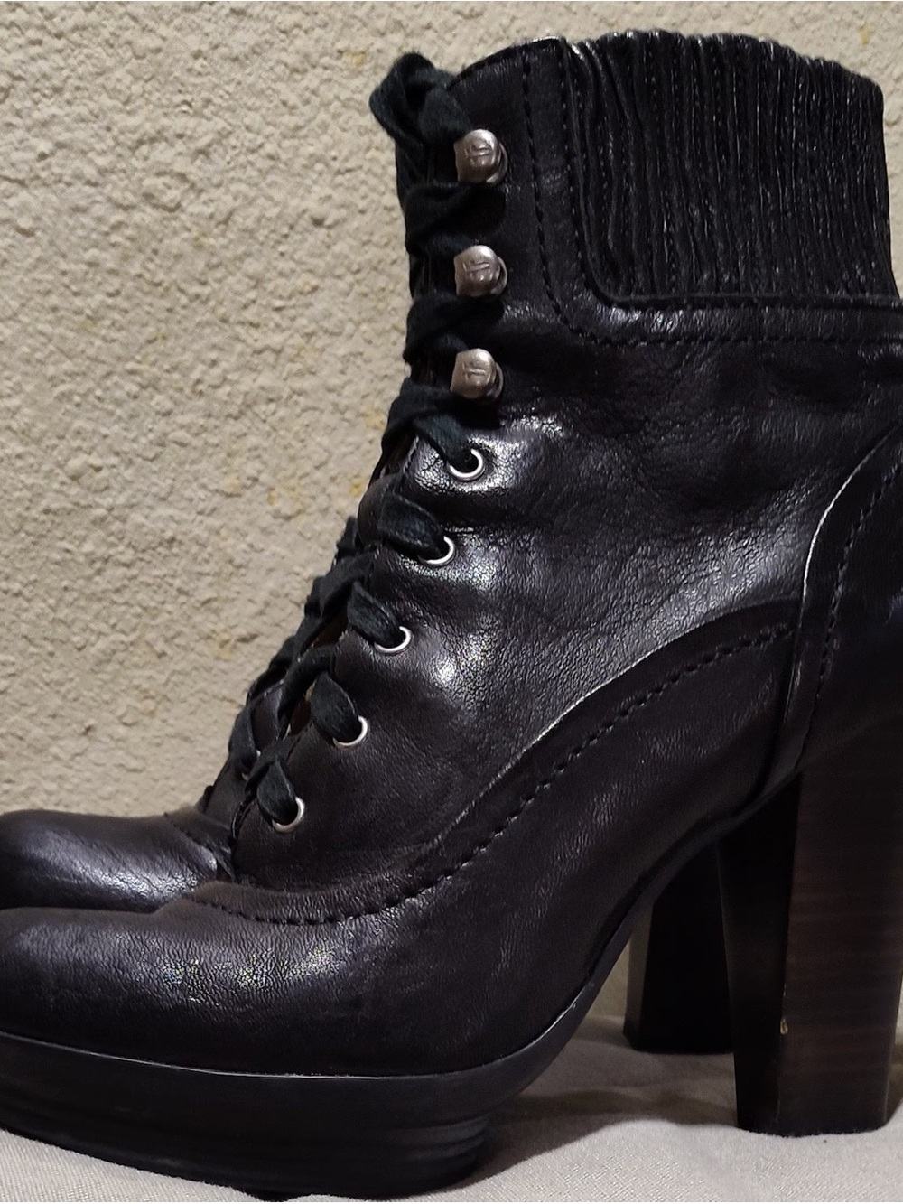 Frye Black Lace-Up High Heel Ankle Boots